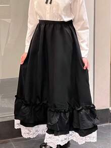 تنورة عالية الخصر بطبقات من الدانتيل والكشكشة بطراز كلاسيكي رجعي للنساء، مناسبة لحفلات التخرج والأعياد الكوستيوم والعشاء الرومانسي وخروجات النادي وتجمعات الشاي بعد الظهر وعيد الحب في الربيع - متعدد الألوان - مشاهدة 17