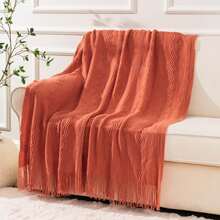 Orange Red Throw Blanket For Bed, Boho Decorative Throw Blanket For Couch Sofa, Knitted Blankets And Throws, Home Decor, 50"X60" - Salmon - View 4