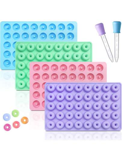 48-Cavity Silicone Donut Candy Mold, Mini Donut Mold, Non-Stick Mold For Hard Candy, Chocolate, Ice Cube, Jelly, Pudding, Gummy