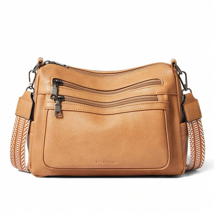 Bluome Shoulder Bag For Women – Handbag For Women Medium Size Vegan Leather Crossbody Bag Adjustable Shoulder Strap Tote Bag - 駝色 - 查看 1
