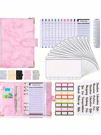 A6 Size Budget Organizer Set, Includes 12 Zipper Pouches, Fund Management Folder, Savings Planner, Challenge Tracker Notebook With Envelopes, Financial Planner, Budget Book With Cash Envelopes