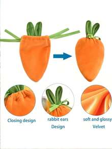 5pcs Easter Carrot Drawstring Bag With 10pcs Gift Tags Creative Cute Bunny Ear Velvet Gift Bags Cartoon Easter Gift Wrapping Bag For Spring Easter Decoration Easter Gifts - Orange - View 9