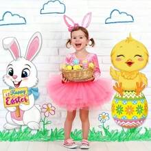 1 st. påsk begränsad upplaga anka och kanin akryl trädgård, utomhus juldekor, ingen ström behövs, lämplig för gräsmatta och trädgård, 2D jultema dekoration - A - Visa 4