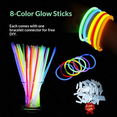 100pcs/Pack Random Color Glow Stick Bracelets, One-Time Use Luminous Wristbands For Concerts, Birthdays, Parties, Outdoor Activities