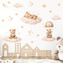 Cartoon Cloud Star Bear Wall Stickers, Removable Self-Adhesive Decals Suitable For Room And Living Room Background, Home Decor - Multicolor 2 - View 4
