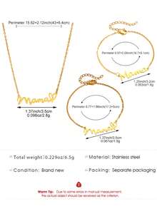 Minimalist Fashion Stainless Steel Jewelry Set, "Mom" Letter Pendant Necklace And Bracelet, Perfect Mother's Day Gift, Jewelry Accessories - Gold - View 11