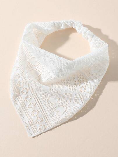 1件女士时尚心形刺绣荷叶边头巾，适合日常佩戴和度假