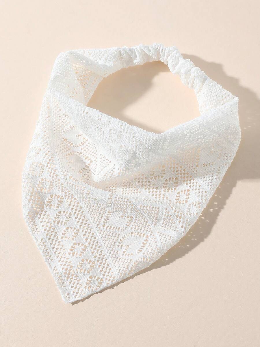 1pc Women's Fashionable Heart Embroidered Ruffled Headwrap, Suitable For Daily Wear And Vacation - White - View 1