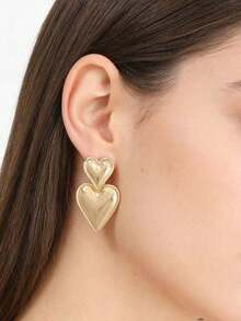 1对简约几何金属心形耳环，适合女性日常佩戴 - 彩色 - 查看 2