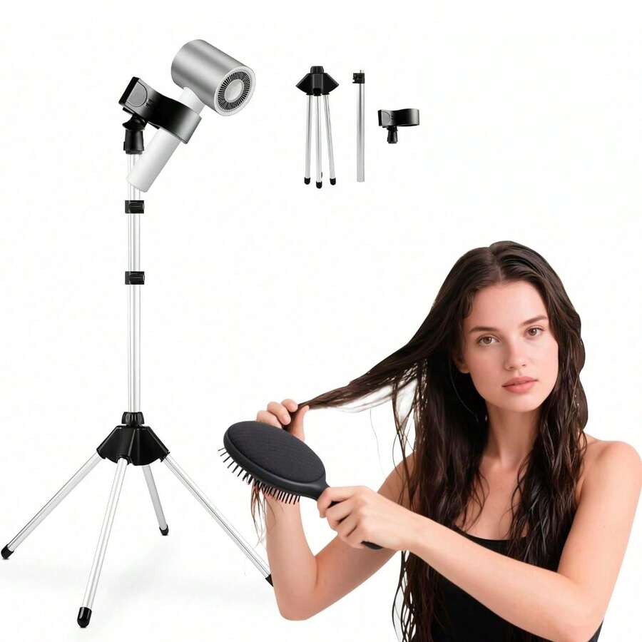 可调节高度 29-59 英寸吹风机支架，带三脚架和通用夹，可 360 度旋转，适用于浴室、梳妆台和化妆间 - 黑色 - 查看 1
