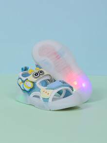 1 par de zapatos hermosos y de moda con luz LED, suela blanda para bebé, punta cerrada, correa anti-patada, fáciles de poner y quitar, adecuados para uso interior y exterior - Azul menta - Ver 8