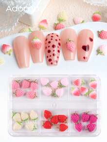 春季可爱草莓美甲配件 混合尺寸 彩色奶油草莓 卡哇伊美甲装饰 Y2K 女孩 情人节 DIY 美甲饰品 美甲用品 - 彩色 - 查看 2