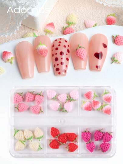春季可爱草莓美甲配件 混合尺寸 彩色奶油草莓 卡哇伊美甲装饰 Y2K 女孩 情人节 DIY 美甲饰品 美甲用品