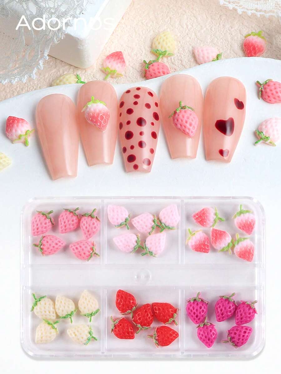 春季可爱草莓美甲配件 混合尺寸 彩色奶油草莓 卡哇伊美甲装饰 Y2K 女孩 情人节 DIY 美甲饰品 美甲用品