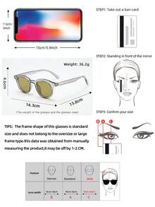 1pc Unisex Cat Eye Small Frame High-Quality Personalized Minimalist Fashion Glasses, Suitable For Party, Leisure, Travel, Vacation, Beach, Daily Wear - Gray Frame With Yellow-green Trim - View 3