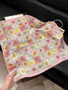 1pc Women Printed Scarf, Fashion Faux Silk Neckerchief Lightweight Elegant Square Scarf For Dress - Multicolor - View 9