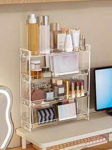 1 Wall-Mounted Cosmetic And Nail Polish Organizer - 3/4/5 Tier Detachable Transparent Plastic Shelves, Space-Saving Bathroom And Bedroom Storage Rack, Portable Adhesive Design For Easy Installation, Bathroom Organization, Smooth Surface, Perfume Storage, Valentine's Day Gift,Room Decor - Multicolor - View 3