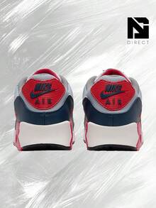 Nike Air Max 90 USA (2024) – Men's Lifestyle Sneakers – Shoes For Man -Vintage-Spring & Summer-Inspired Running Shoes, Shock-Absorbing Comfort, Gym To Streetwear Casual Wear-Back To School– DM0029 005 - Light Smoke Grey/Phantom Armory/Navy Fire/Red Flat/Pewter Black - 查看 4