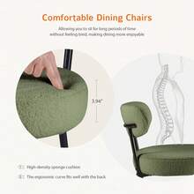 OLIXIS Dining Chairs Set Of 2, Mid Century Modern Chair Round Upholstered Curved Backrest, Kitchen Vanity Living Room Chairs With Black Metal Legs, Green - 綠色 - 查看 4