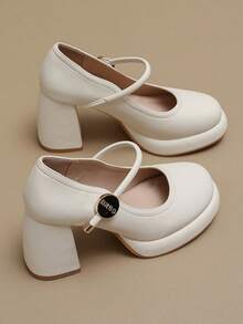 女士时尚舒适百搭套脚高跟鞋 - 杏色 - 查看 3