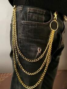 多层嘻哈朋克风时尚链，适合搭配牛仔裤，日常佩戴，哥特风裤链，女士钥匙链，适合复活节、夏季、开学季、秋季等场合。 - 金色 - 查看 2
