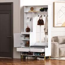 Hallway Wardrobe Kit, Shoe Cabinet, 4 Wardrobe Hooks, Two Drawers And 1 Door, White, 100 Lx35 Wx180 H Cm - White - View 4