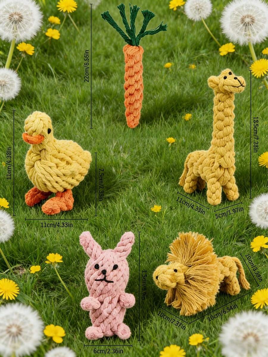 Animal Shaped Dog Dental Chew Toy, Rope Toy, Suitable For Small And Medium Dogs, Durable And Chew-Resistant, Helps Clean Teeth, Training, Interaction, And As A Puppy Chew Toy For Outdoor Use - Multicolor - View 1