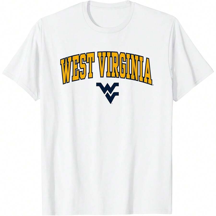 West Virginia Mountaineers Arch Over Logo T-Shirt All All Seasons,220g Pure Cotton Single-Sided Printed Crew Neck Short-Sleeved T-Shirt,Unisex Top,Base Layer - 顏色1 - 查看 1