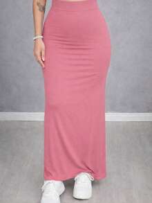 Long Midi Skirt, High Waist, Tube Style, Foreign Blogger Fashion - 乾枯玫瑰色 - 查看 1