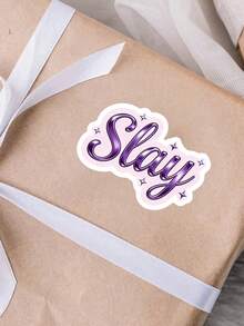 1pc "Slay With Fun" Bold Purple Text Design Sticker, Suitable For Laptop, Water Bottle, Notebook And Helmet - Multicolor - View 10
