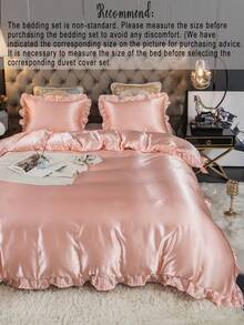 3pcs Satin Solid Bedding Set - Duvet Cover And 2 Pillowcases, Silky Polyester Fabric, Breathable And Durable, Satin Bedding, Luxurious Feel, Minimalist Elegant - Pink - View 5