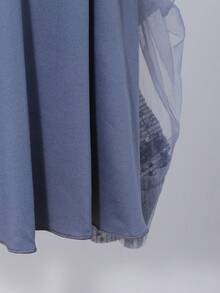 Girls' Elegant Solid Color Sequin Mesh Dress, Spring/Summer - Navy Blue - View 8