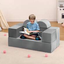 Sofá modular de Juego para niños, 6 Piezas, sofá modular para Sala de Juegos, sofá modular de Espuma para niños, sofá Convertible con Funda extraíble, Color Rosa - Gris - Ver 5