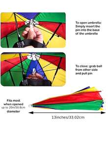 Hands-Free Colorful Umbrella Hat | High-Quality Sun And Rain Protection, Suitable For Hiking, Camping, Cycling, Beach And Commuting | Lightweight Portable Outdoor Accessory, Vibrant Colors, Wind And Rain Resistant Headwear | Fashionable Rain Gear | Lightweight Headpiece - Multicolor - View 10
