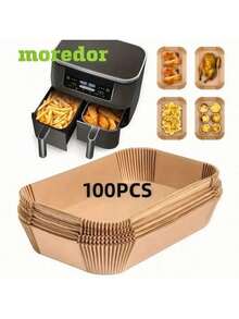 50/100 Pcs Disposable Air Fryer Liners - Rectangular Oil-Proof Parchment Paper For Dual-Basket Air Fryers - Multicolor - View 13