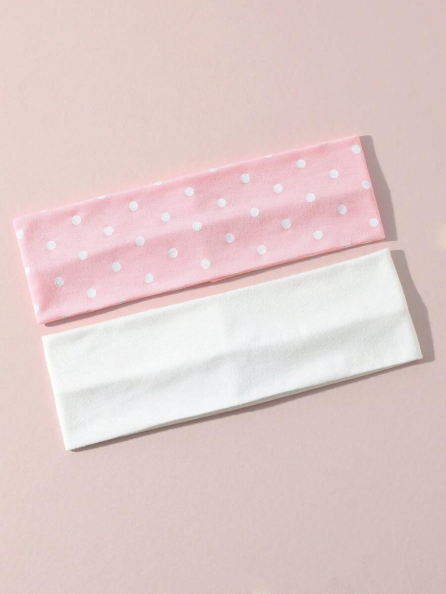 Bộ 2 chiếc băng đô thời trang nữ in chấm bi, mềm mại, chống trượt, co giãn, thích hợp cho yoga và thể thao, phụ kiện tóc đa năng dùng hàng ngày, phù hợp cho nhiều dịp. Băng đô thời trang nữ. - Chấm bi hồng + trắng - Xem 1