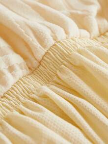 1pc Thickened Stretch Sofa Slipcover With Leaf Pattern, Ruffled Design, Dust-Proof And Dirt-Resistant, Suitable For Bench, Living Room Sofa, Living Room Furniture, Machine Washable - Beige - View 8