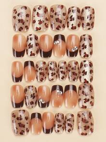 30 móng giả vuông ngắn dập nổi họa tiết da báo và đính đá, kèm keo dán móng và dũa móng, thích hợp cho tiệc tùng và sử dụng hàng ngày, có thể tái sử dụng, giúp tôn lên vẻ thanh lịch của bạn. - Nhiều màu - Xem 3