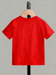 Festive Vibe Snoopy Infant T-Shirt, Red Base Loose Short Sleeve, Jumping Cartoon Print Versatile Top - 紅色 - 查看 4