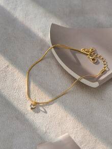 1 buah Gelang Kaki Liontin Hati Minimalis Tembaga dengan Zirkonia Kubik, Cocok Sebagai Hadiah - Yellow Gold - View 4