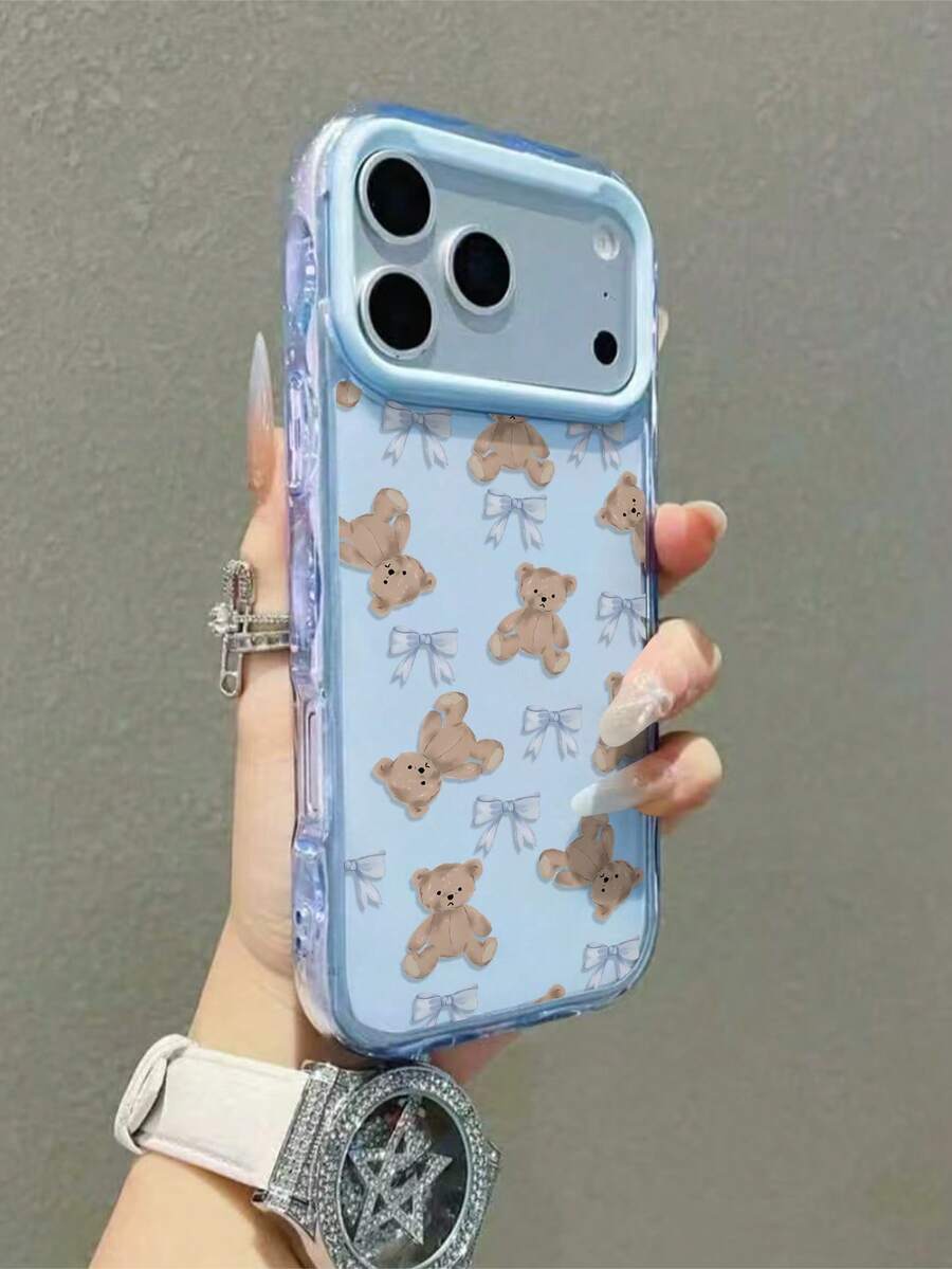 柔软可爱的浅蓝色小熊蝴蝶结手机壳,兼容 16、15、14、13、12 Pro Max、11,可爱韩版防震全包透明边框手机壳,摄像头凸起保护,送给女孩的礼物,兼容 17/17 Pro/17 Pro Max/17 Air,情人节礼物,兼容 17 Pro Max,兼容 13,兼容 15,兼容 16 - 藍色 - 查看 1