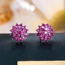 1 Đôi bông tai đinh tán hình bông tuyết tối giản, đa năng, đính đá Cubic Zirconia. - Bạc - Xem 4