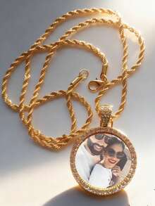 1pc Customized Sparkling Cubic Zirconia Round Pendant Necklace, Personalized Photo/Couple Photo Pendant Necklace, Suitable For Women, Men, Family, Friends, Parents, Boyfriend, Girlfriend, Suitable For Holidays, Anniversaries, Birthdays And Other Occasions - Multicolor - View 9