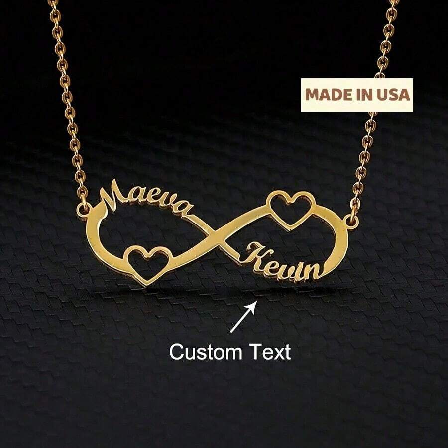 1 Gold And Silver Personalized Customized Double Heart Double Name Infinite Necklace, Stainless Steel Customized Infinite Name Necklace Pendant Personalized Necklace Jewelry Birthday Gift, Unique And Meaningful Gift, High-End Gift For Valentine's Day, Birthday, Anniversary, Graduation Ceremony, Christmas, Family, Friends And Classmates - Multicolor - View 1