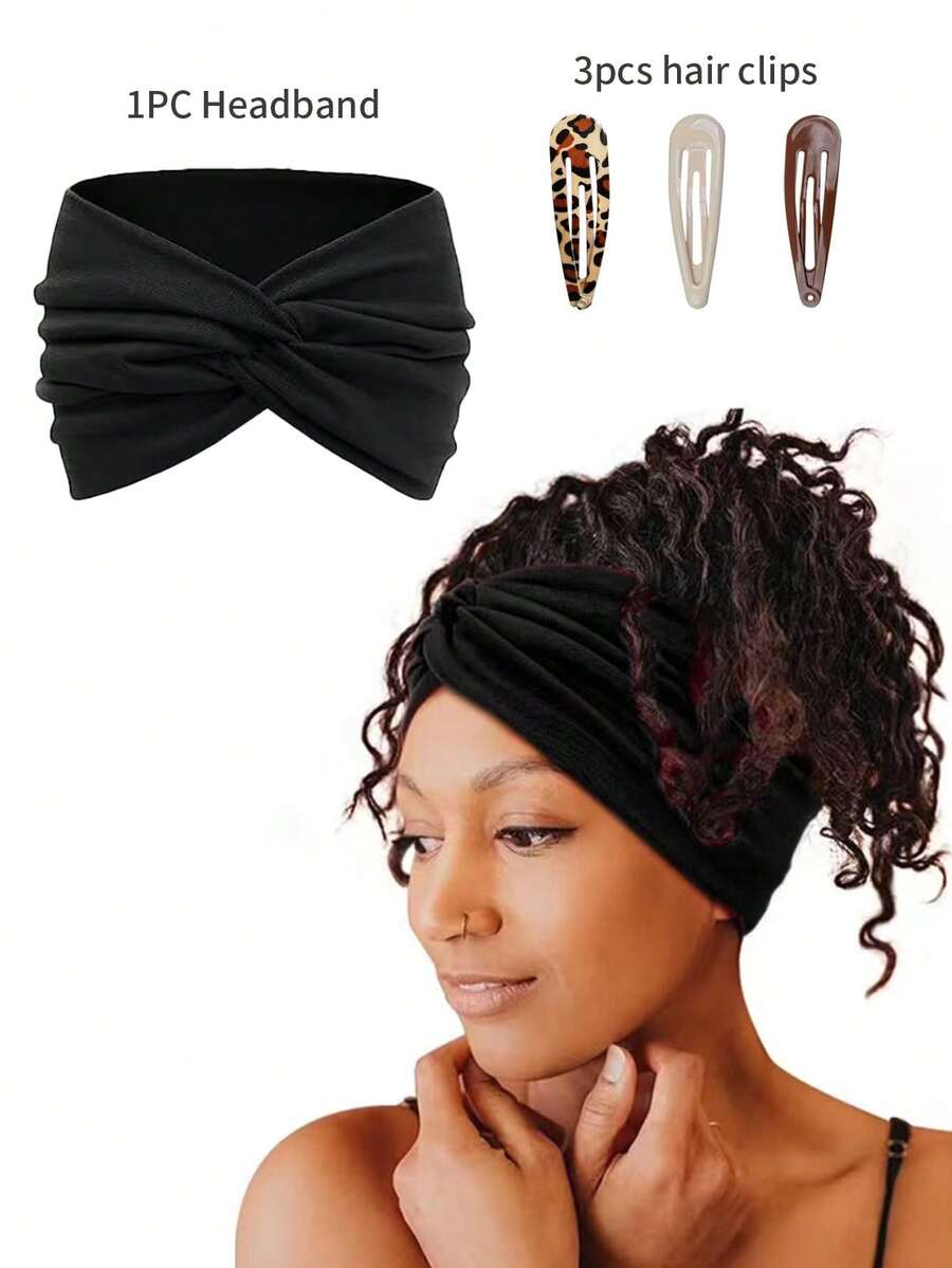1 chiếc băng đô nữ bản rộng, băng đô co giãn chống trượt kiểu Bohemian, băng đô thắt nút xoắn, thích hợp cho thể thao, yoga hoặc sử dụng hàng ngày, món quà hoàn hảo cho chị em gái, bạn bè, mẹ, hoặc các dịp khác như sinh nhật, năm mới, ngày Valentine, Ngày của Mẹ, v.v. (Màu đen) Phụ kiện tóc thời trang Băng đô cài tóc nữ - màu đen - Xem 1