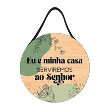 Placa com Alça de Couro Redonda Eu e minha casa - Redonda - Visão 2