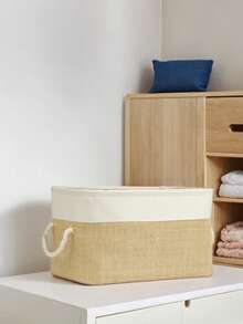 Jute Wardrobe Laundry Organizer, Kids Room Toy Organizer, Foldable Storage Basket - White Garnish - View 1