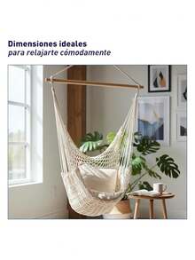 Hamaca Colgante de Algodón con Soporte de Madera, Capacidad 150 kg, Ideal para Interior y Exterior (Incluye Accesorios de Fijación). Bluelander - Beis - Ver 4