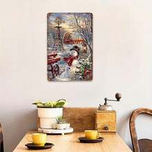 Vintage Winter Metal Sign Snowman Windmill Red Barn Holiday Decor - Rustic Christmas Farmhouse Wall Art - Decorative Tin Sign For Home Cabin Gift - Galvanized Iron Sign Wall Hangings - 1PC - 查看 2