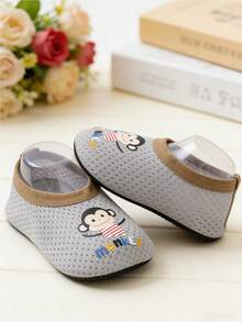 1双儿童室内防滑袜鞋，可爱动物图案幼儿学步鞋，软底婴儿鞋 - 灰色 - 查看 2